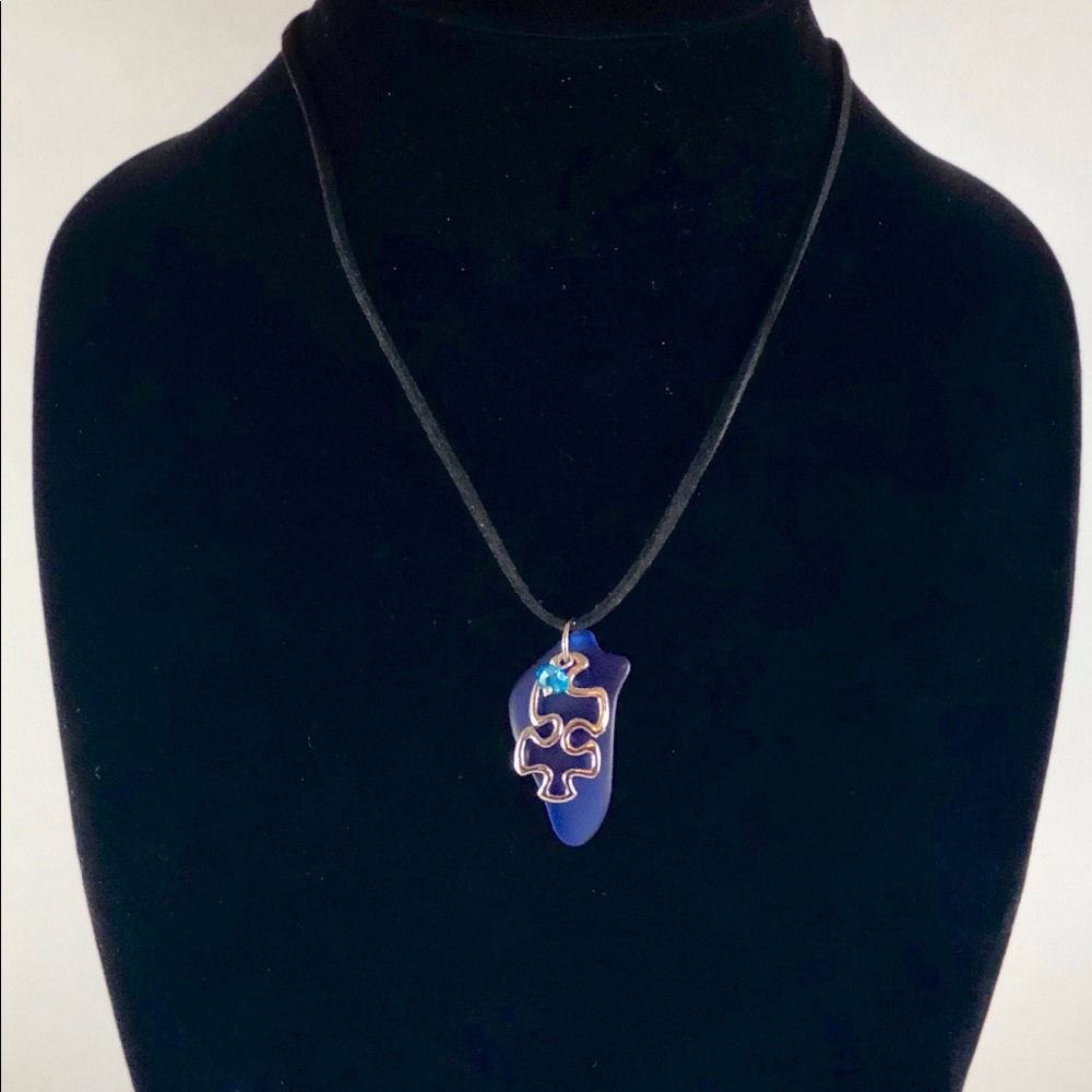 Blue Sea Glass Autism Awareness Necklace